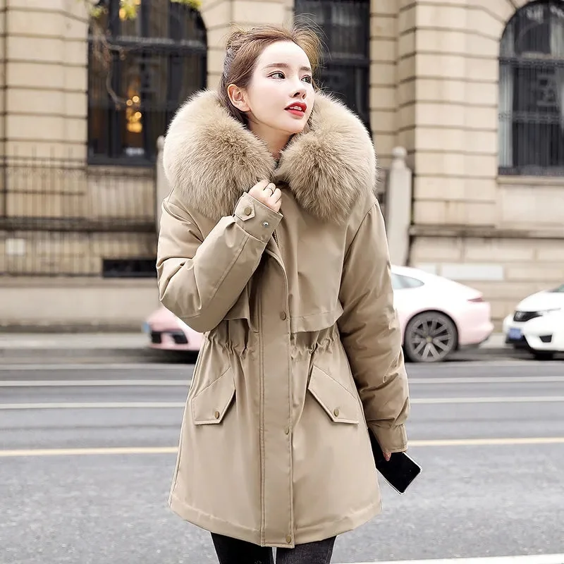 Women Parka 2023 New Winter Jacket Fashion Long Coat Wool Liner Hooded Parkas Slim with Fur Collar Warm Snow Wear Padded Outerwe