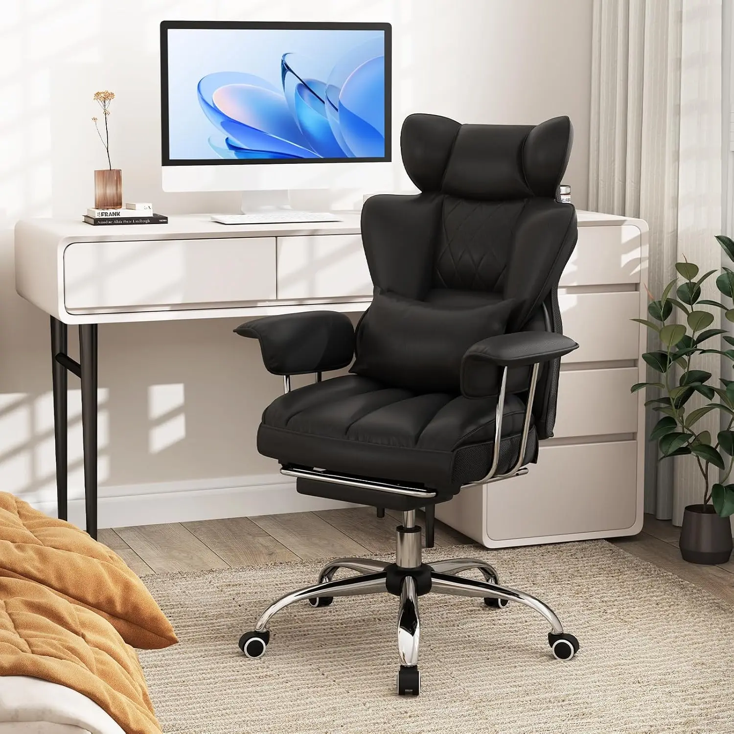 Big & Tall Executive Office Chair with Foot Rest & Lumbar Support, High Back Leather Swivel Ergonomic Reclining, Customized