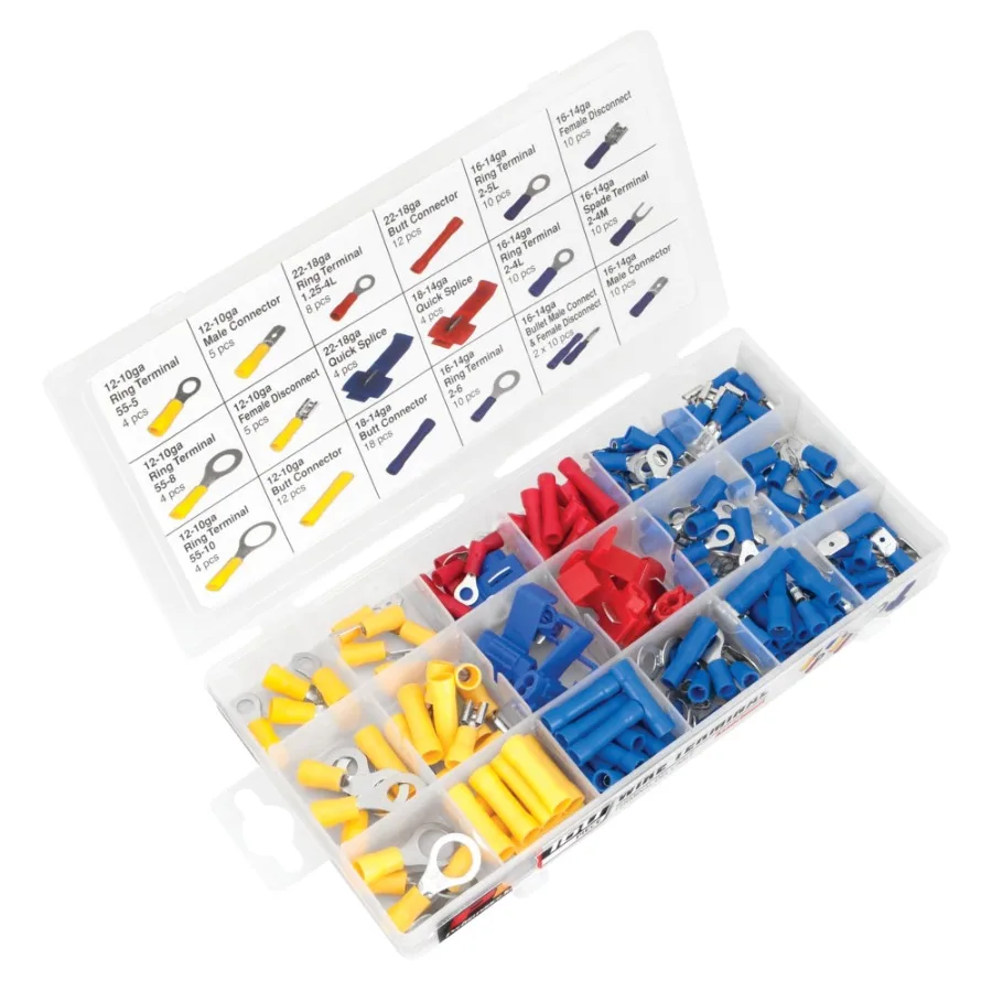 

W5213 160-Piece Wire Terminal Assortment for Electrical Wiring Projects Assorted Colors, Durable Copper-Plated Steel, Easy Crim