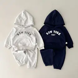 2024 Autumn New Baby Fashion Letter Print Hooded Tops + Pants 2pcs Suit Children Hoodie Clothes Set Infant Casual Sport Outfits