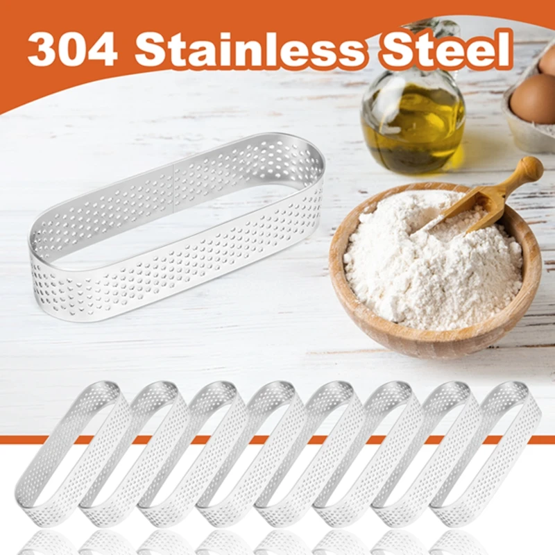 8Pcs Oval Tartlet Molds French Dessert Mousse Fruit Pie Tart Ring Quiche Cake Mold, Stainless Steel Tart Mousse Ring-A79M