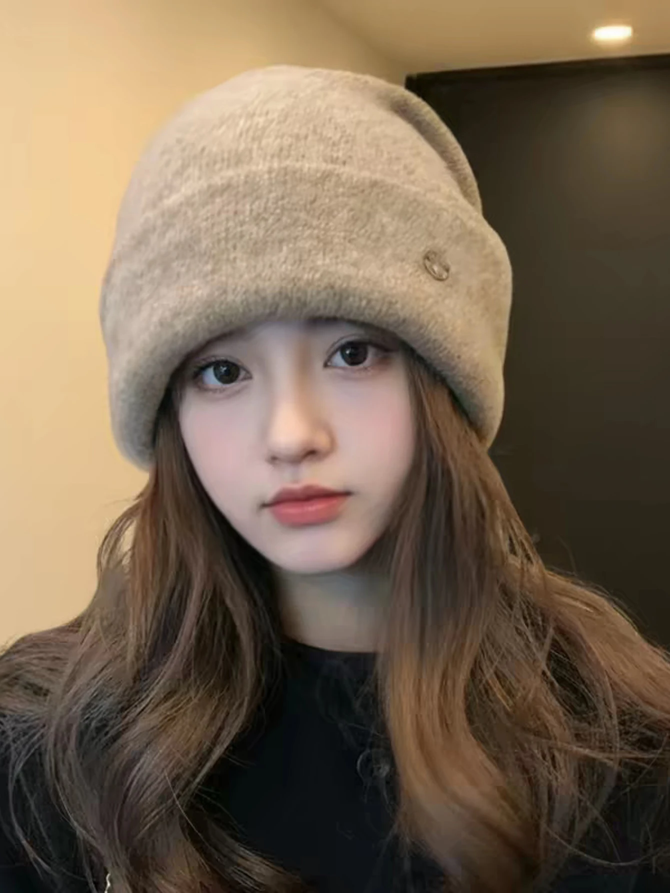 Basic Oversized Knitted Cold Hat for Men and Women, Double-Layer Autumn/Winter Warm Ear Fluff Hat, Knitted Couple's Ear