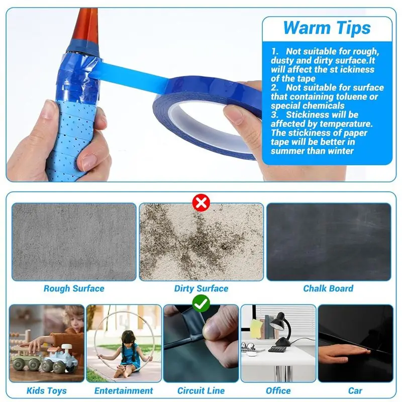 AS94-217 Feet Whiteboard Tape Blue 1/2 Inch Graphic Tape Line Self Adhesive Chart Line Tape Artist Tape Grid