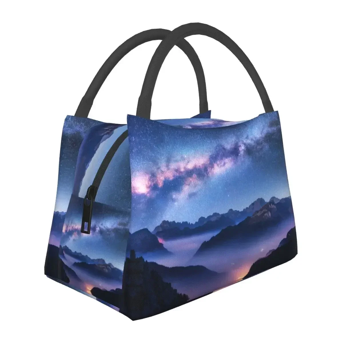 

Сумка для обеда Milky Way Mountain Valley Sky Изолированный холодильник Портативный пикник Galaxy Star Night Оксфорд Ланч-бокс Сумки
