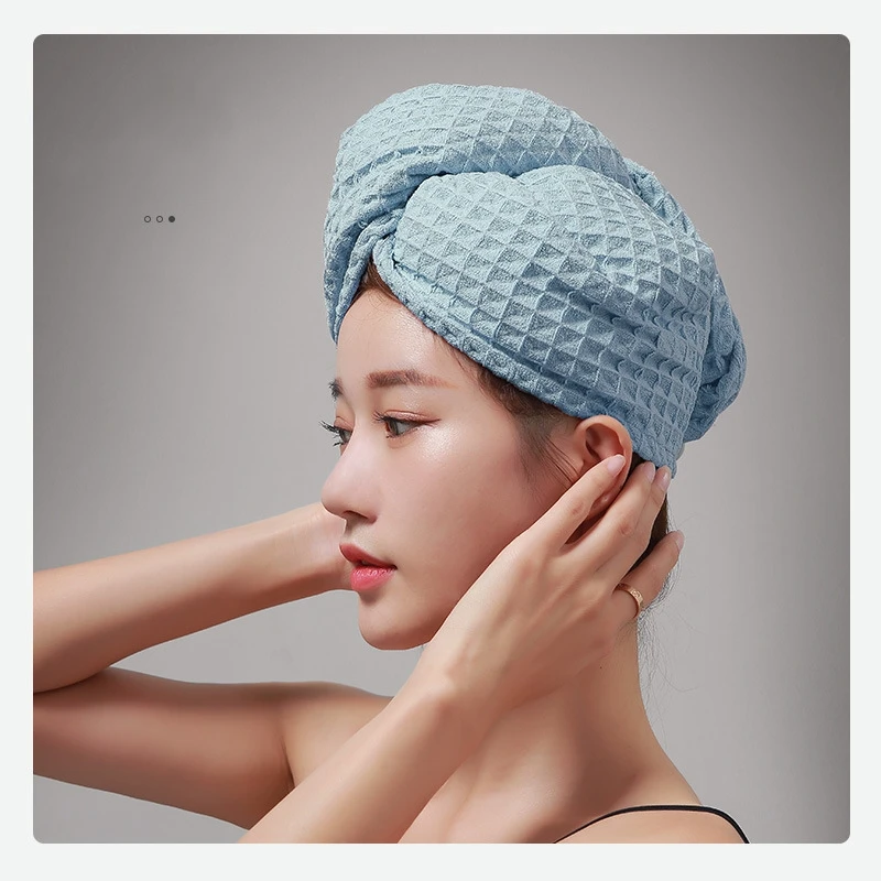 Waffle Hair Cap Microfiber Hair Towel Long Hair Quick Dry Hat Bath Towel Strong Water Absorbent Women Wrap Wiping Hair Towel