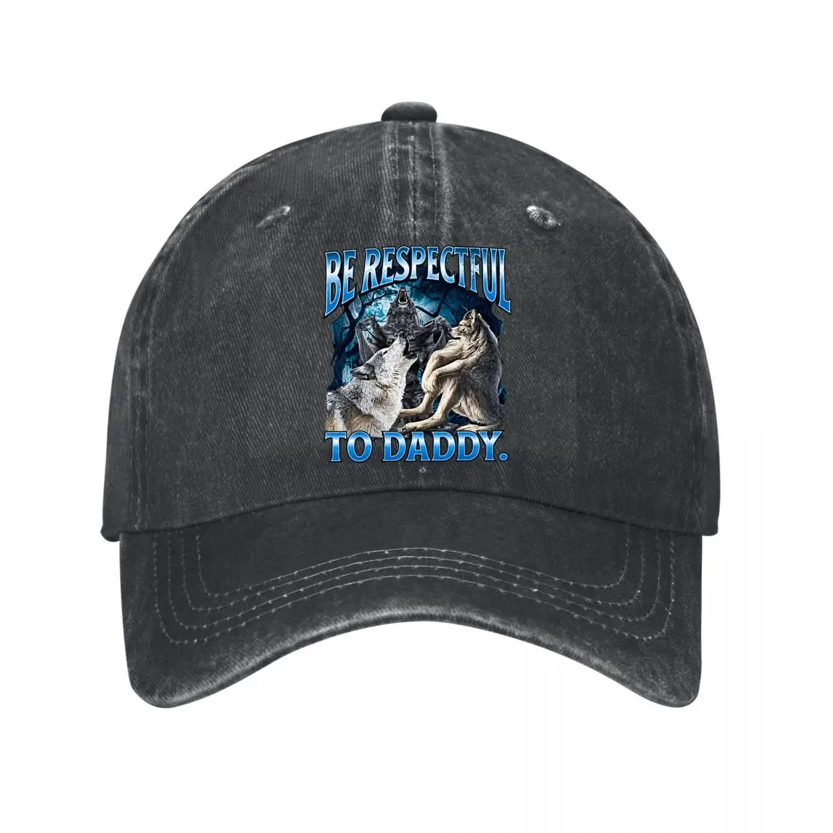 Respectful To Daddy Three Wolves Washed Baseball Cap Outdoor Hat