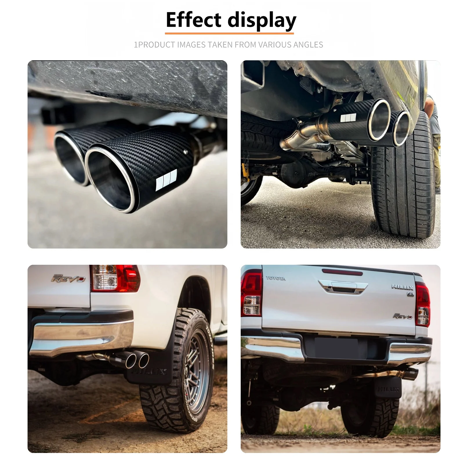 عادم خلفي للقطط لـ HKS Toyota Hilux Revo Side Twin ألياف الكربون المزدوج الذيل تلميح كاتم صوت أنبوب العادم نظام عادم الأداء