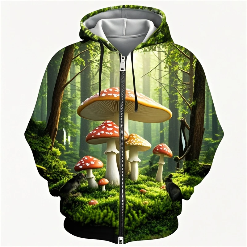 الملونة ماجيك الفطر ثلاثية الأبعاد طباعة قلنسوة بسحاب الرجال النساء قمصان سويت شيرت بقلنسوة المتضخم رياضية البلوز رجل معطف الملابس
