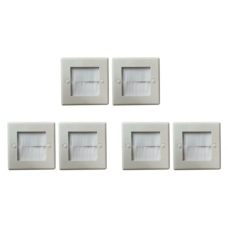 

6Pcs Flush Brush Wall Plate Brush Single 1 Gang Wall Outlet Cable Entry Plate Tidy Mount Face Plate Wall Plate White-AA26