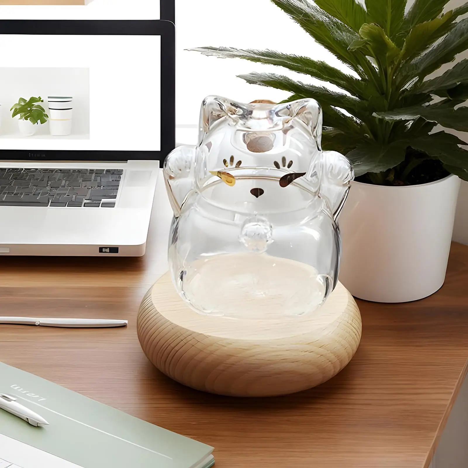 Glasdose, Münzbank, dekorative Spardose, klarer goldener Bohnenbehälter, Katzenform, Spardose für Bücherregal, Ausstellungsstand, Wunschstern