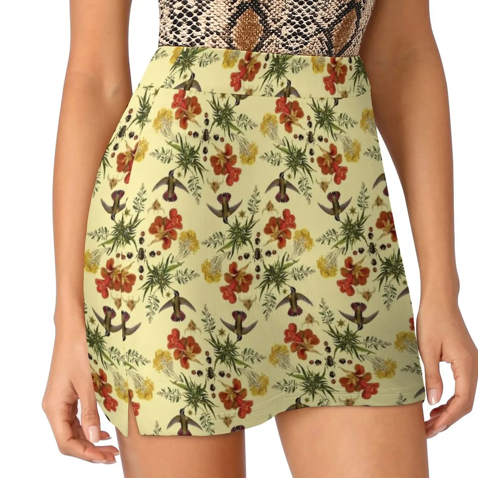 Hummingbirds In Summer. Batanical Nature Pattern. Women's skirt With Hide Pocket Tennis Skirt Golf Skirts Badminton Skirts