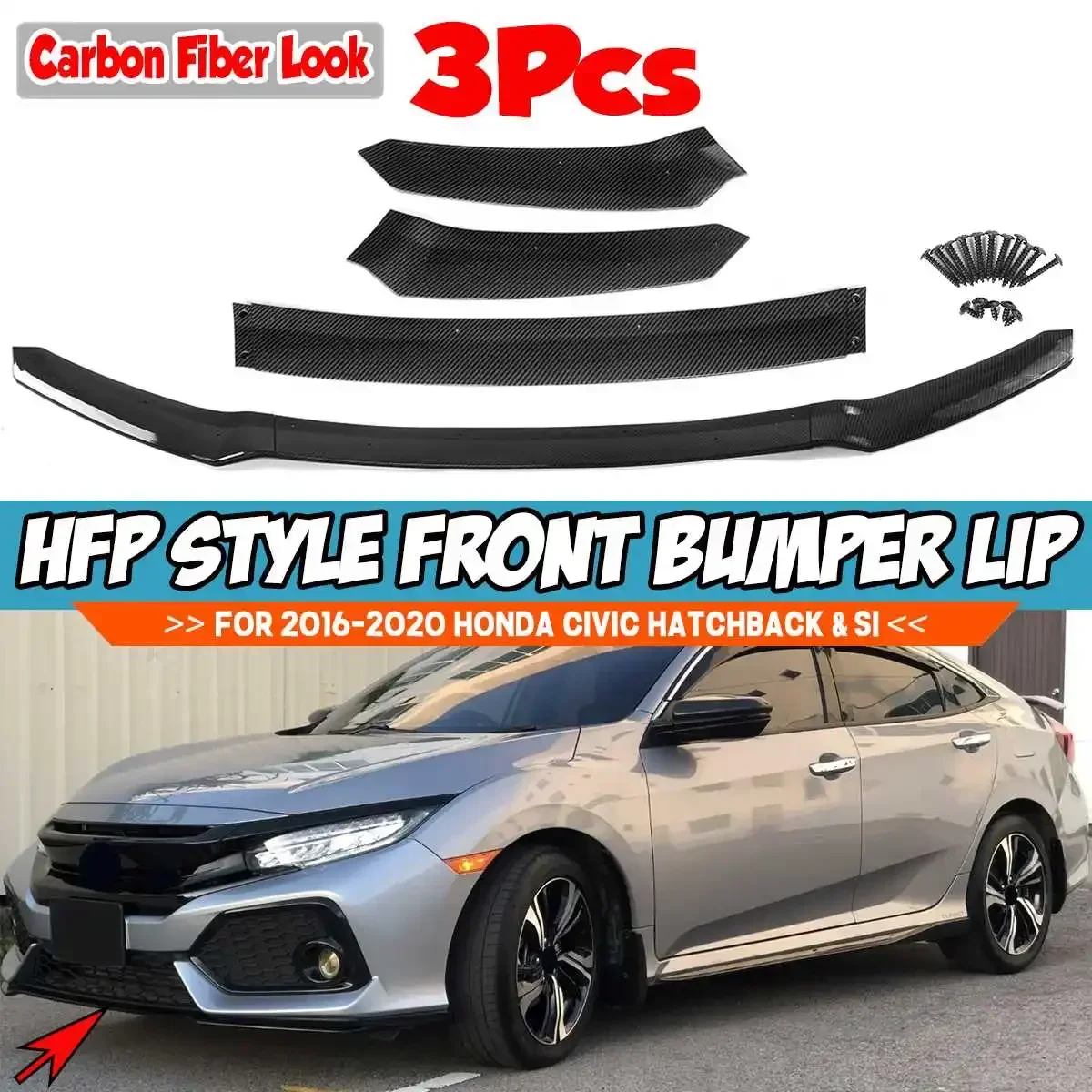 Voor Honda Civic Hatchback & Si 2016-2020 Auto Voorbumper Lip Spoiler Splitter Diffuser Bescherming Deflector Lip Exterieur deel