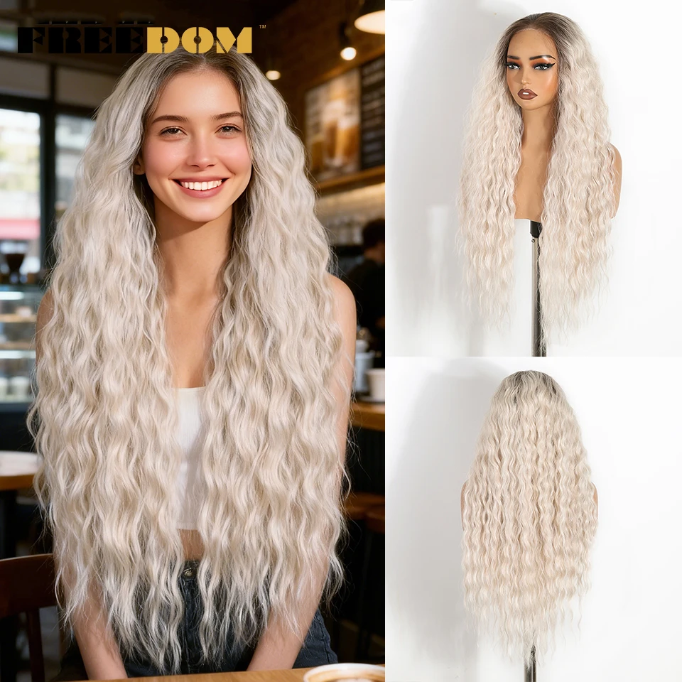 

FREEDOM 6x4 Pre Plucked Synthetic Lace Front Wigs For Women Pre Cut Wear And Go Glueless Wig Long Curly Wavy Ombre Cosplay Wig