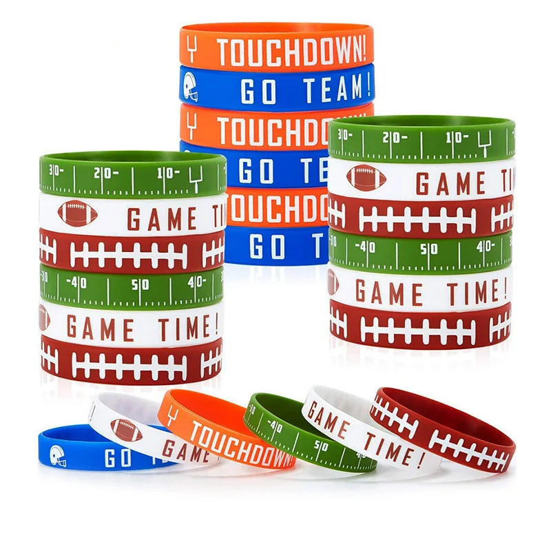 10pcs Ball Sports Theme Rubber Wristband Football Basketball Rugby Baseball Softball Volleyball Silicone Bracelet Sports Meeting