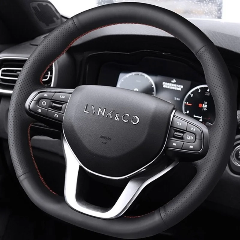 

For Lynk & Co 01 02 03 Steering Wheel Cover Genuine Leather Non-slip Hand-sewn 2018-2021 Custom Car Steering Wheel Braid Cover