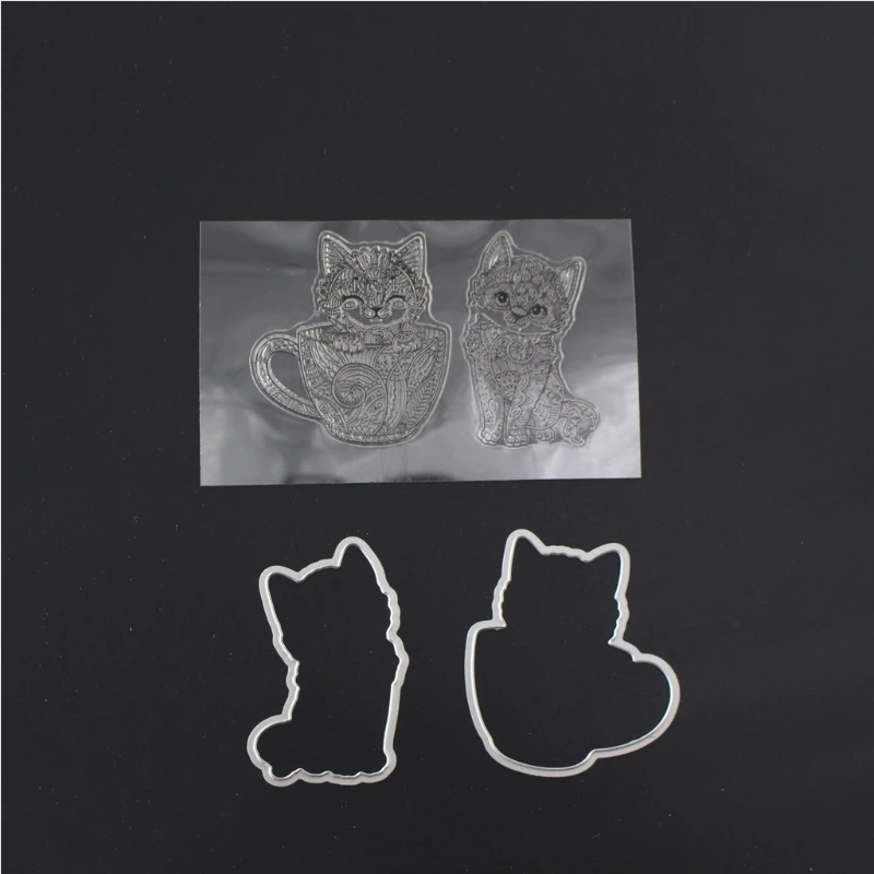 voor Kat Siliconen Duidelijke Stempel + Metalen Stansmessen Stencil Frame Scrapbook Album