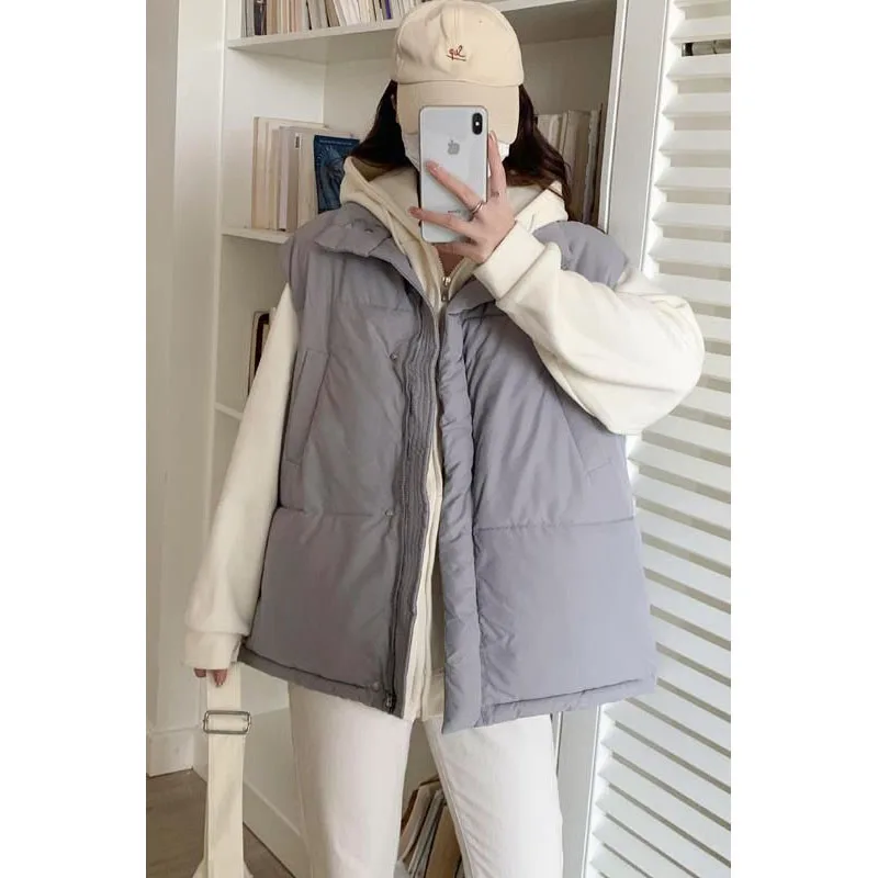 

Down Cotton Vest Women's New Loose Joker Cotton Vest Autumn Winter Wears Shawl Cotton-Padded Jacket Comfortable Joker Solid Coat