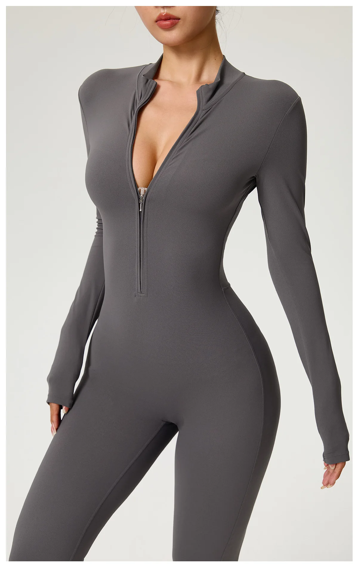 Neuer Reißverschluss-Jumpsuit mit Schlaghose Damenkleidung Sportbekleidung Gym Yoga Sportsets Spandex Nylon Trainingssets Damen Trainingsanzug – Detail 8