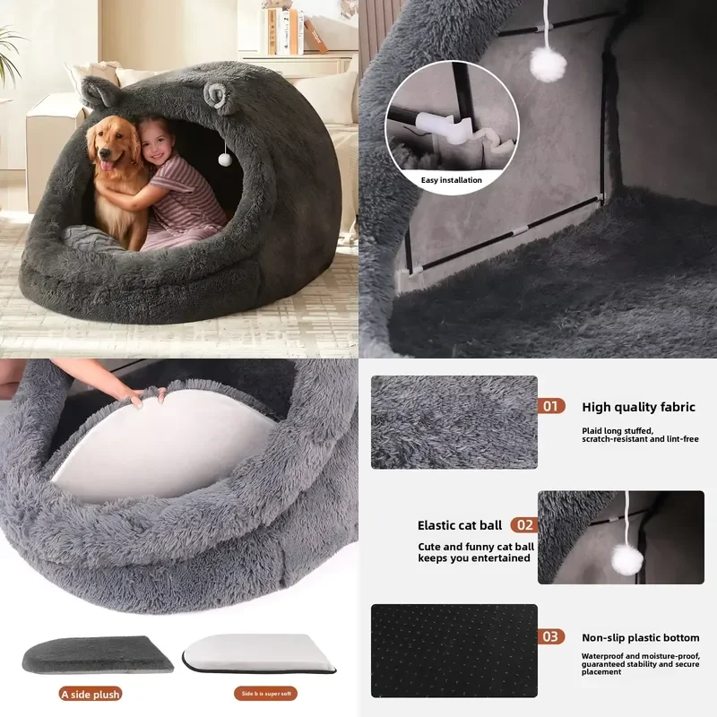 Universal Semi-Closed Dome Pet Bed for Cats and Dogs Removable Washable Nest Cooling in Summer Warm in Winter All Seasons