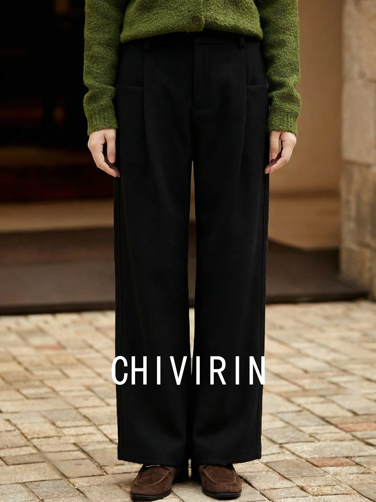 

Ele Bla Wide Leg Pants Women's Loose Drapey Commute Straight Leg Trousers Autumn Winter Casual Polyester Blend