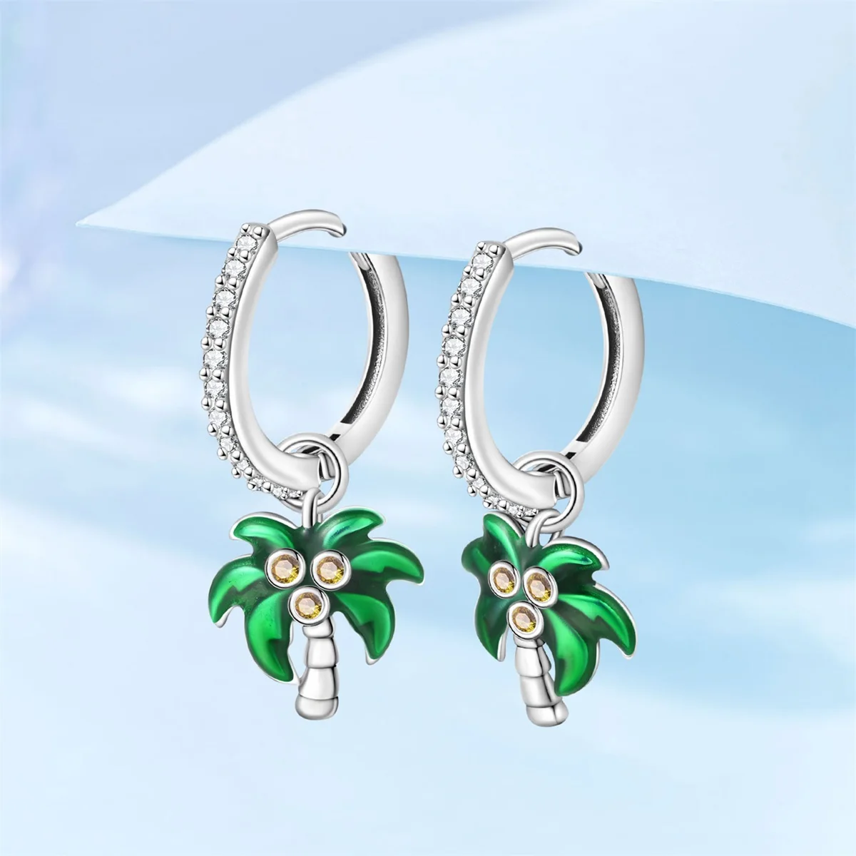 

Plant Series Green Coconut Tree Earring for Women 925 Sterling Silver Hoop Earring Jewelry Graduation Birthday Gifts for Girls