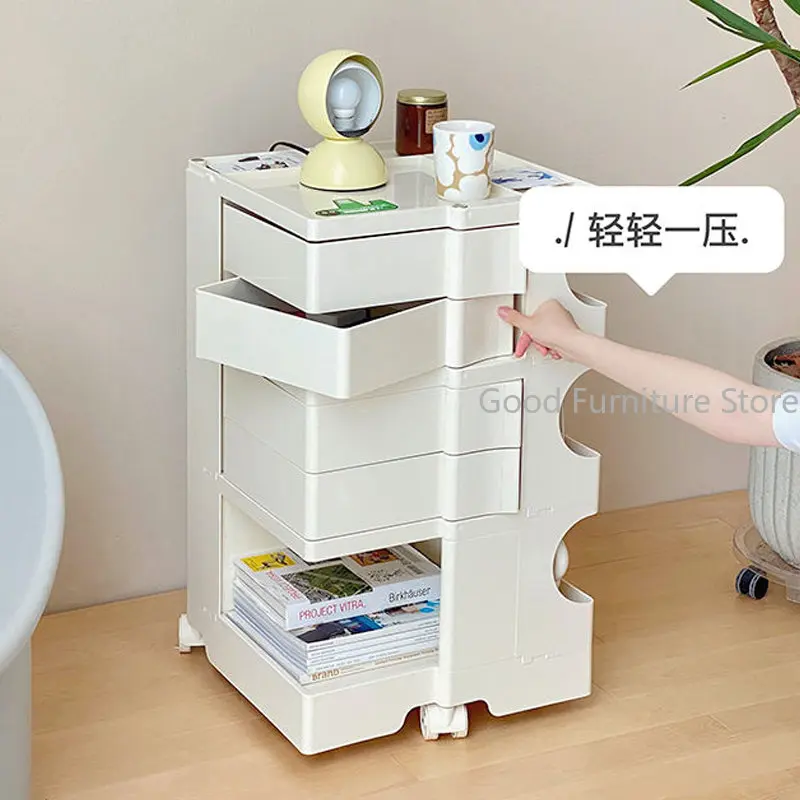 Three-Layer Bedside Table Nordic Creative Furniture Ins Style Movable Locker Rotating Storage Cabinet Cosmetics Storage Cabinets