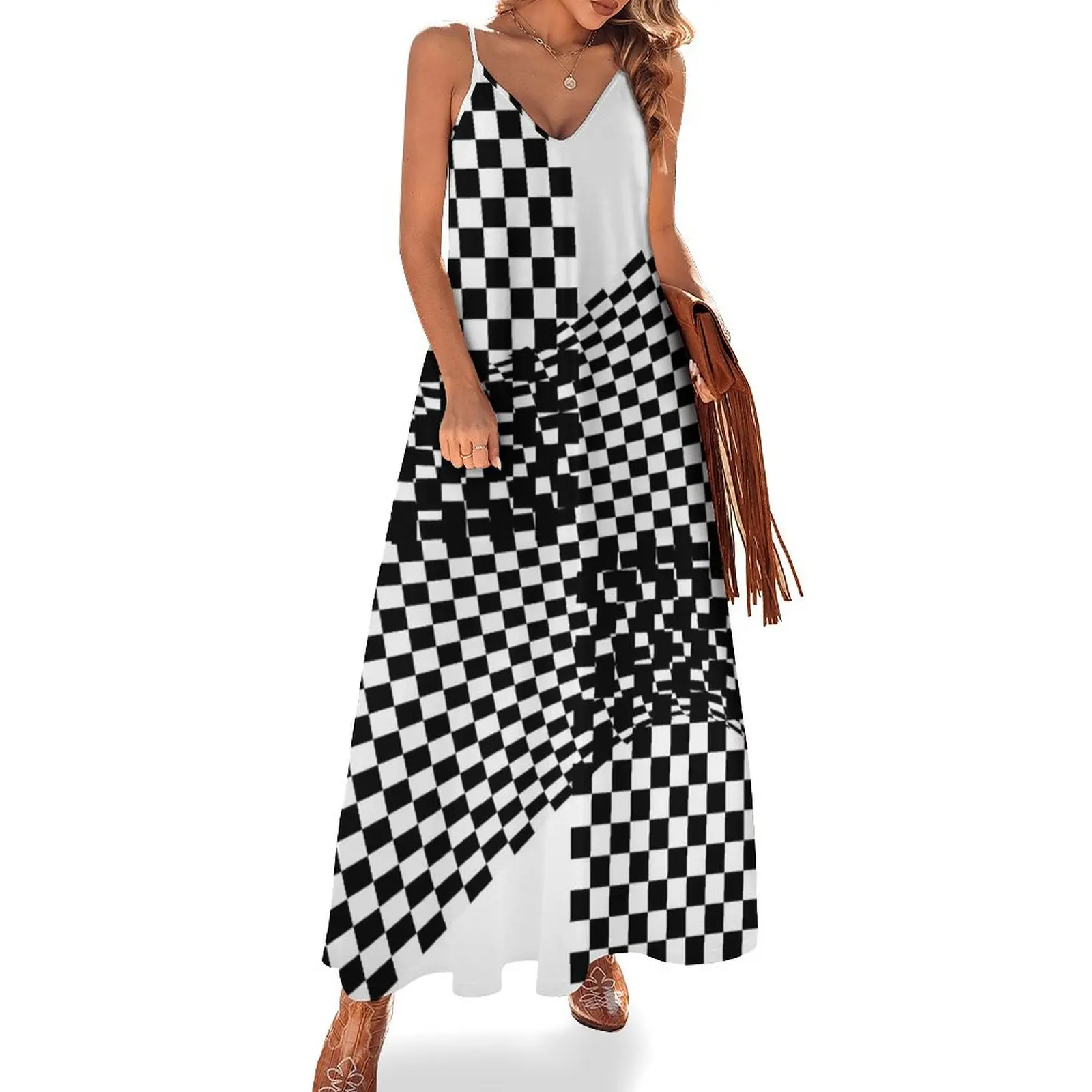 

black-and-white Sleeveless Long Dress summer dresses women 2025 Dress