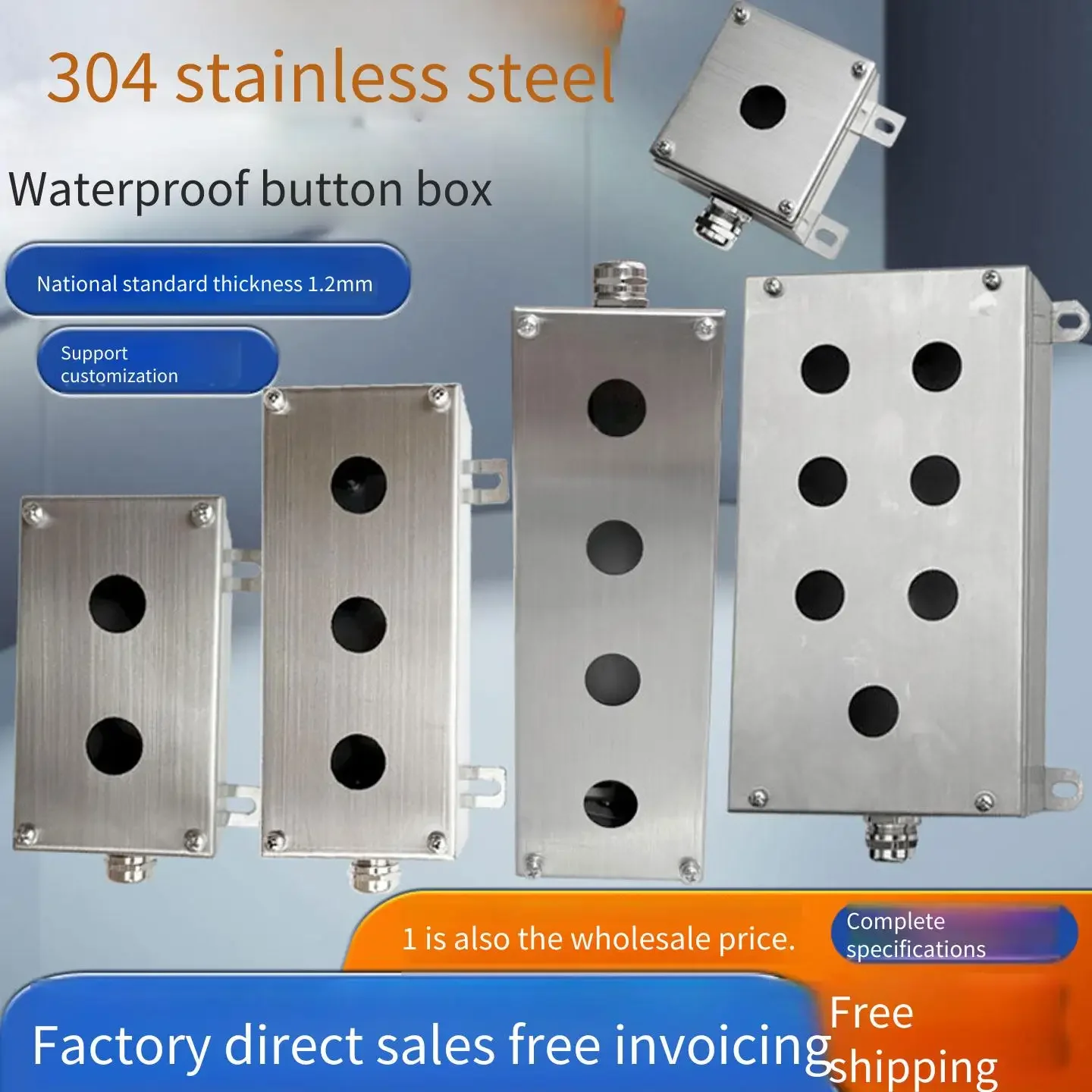 Waterproof Stainless Steel Emergency Stop/Start Button Box 12/5/8 Hole Opening 22 Control Junction Box 304 for Industrial Use