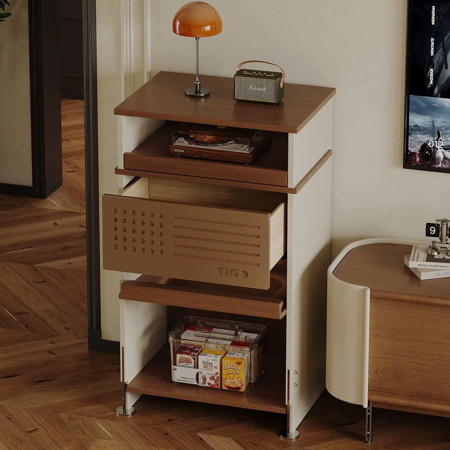 PYH Truhe im Retro-Stil, mittelalterlicher Bogen-Schrank, Wohnzimmerschrank an der Wand, hochwertiger Sofa-Beistellschrank