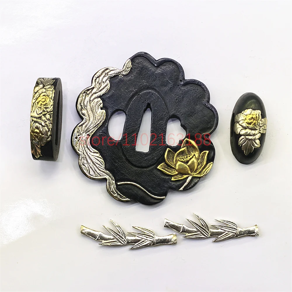 molto-bello-rame-tsuba-paramani-guard-ottone-fuchi-kashira-menuki-per-il-giappone-reale-giappone-samurai-katana-spada-raccordi-nuovo