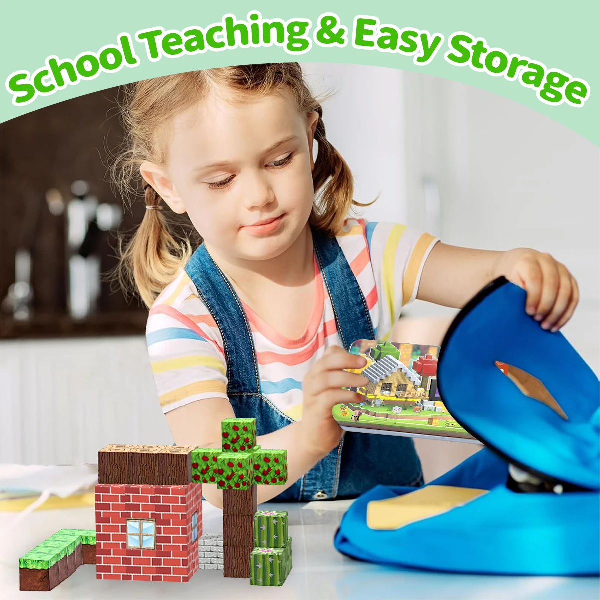 32개 자석 블록 장난감 휴대용 철제 상자 포함 STEM 교육용 자석 장난감 어린이 남아 여아 선물