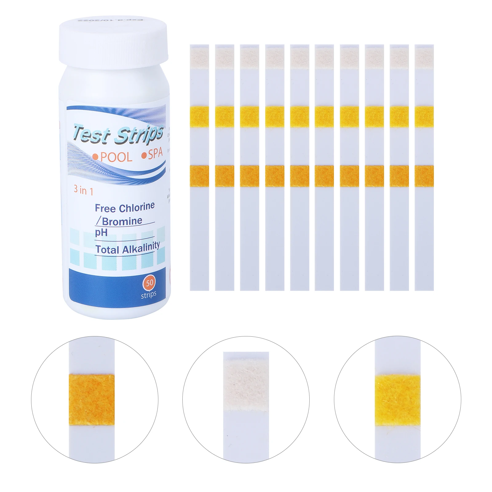 

50Pcs Water Test Strips 3-in-1 Extensive Reagent Strips for Tap Water Pool Spa Hot Tub Well Testing 3-in-1 Test Strip