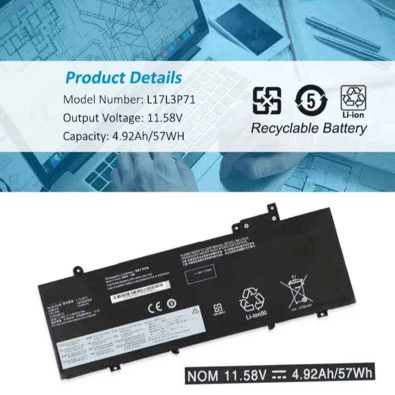 57WH 01AV478 Laptop Battery for Lenovo ThinkPad T480S Series L17L3P71 SB10K97620 01AV479 01AV480 L17M3P71 L17S3P71 TP00092A