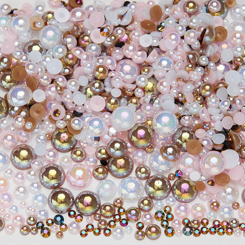 Halbrunde Perlen für DIY-Bastelarbeiten, Dekoration, gemischte Farben, flache Perlen, Strass-Edelsteine, lose Perlen für Nagelkunstbedarf – Detail 4