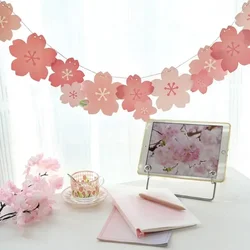 Romantic Cherry Blossom Paper Pulling Flag Garland Birthday Wedding Party Girl Room Background Hanging Bunting Garland