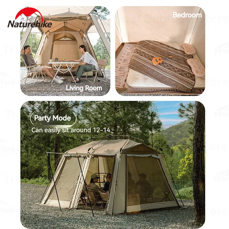 Naturehike Village 13 Tent Automatic Cabin With Snow Skirt Camping Equipment Large Space Waterproof Outdoor Tourist Folding Tent