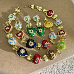 Retro Colorful Love Heart Style Necklace Flower Collar Chain Female