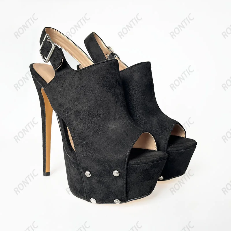 

Rontic/женские сандалии ручной работы на платформе, элегантная черная повседневная обувь на тонком высоком каблуке с открытым носком, женская обувь США, большие размеры 5-20