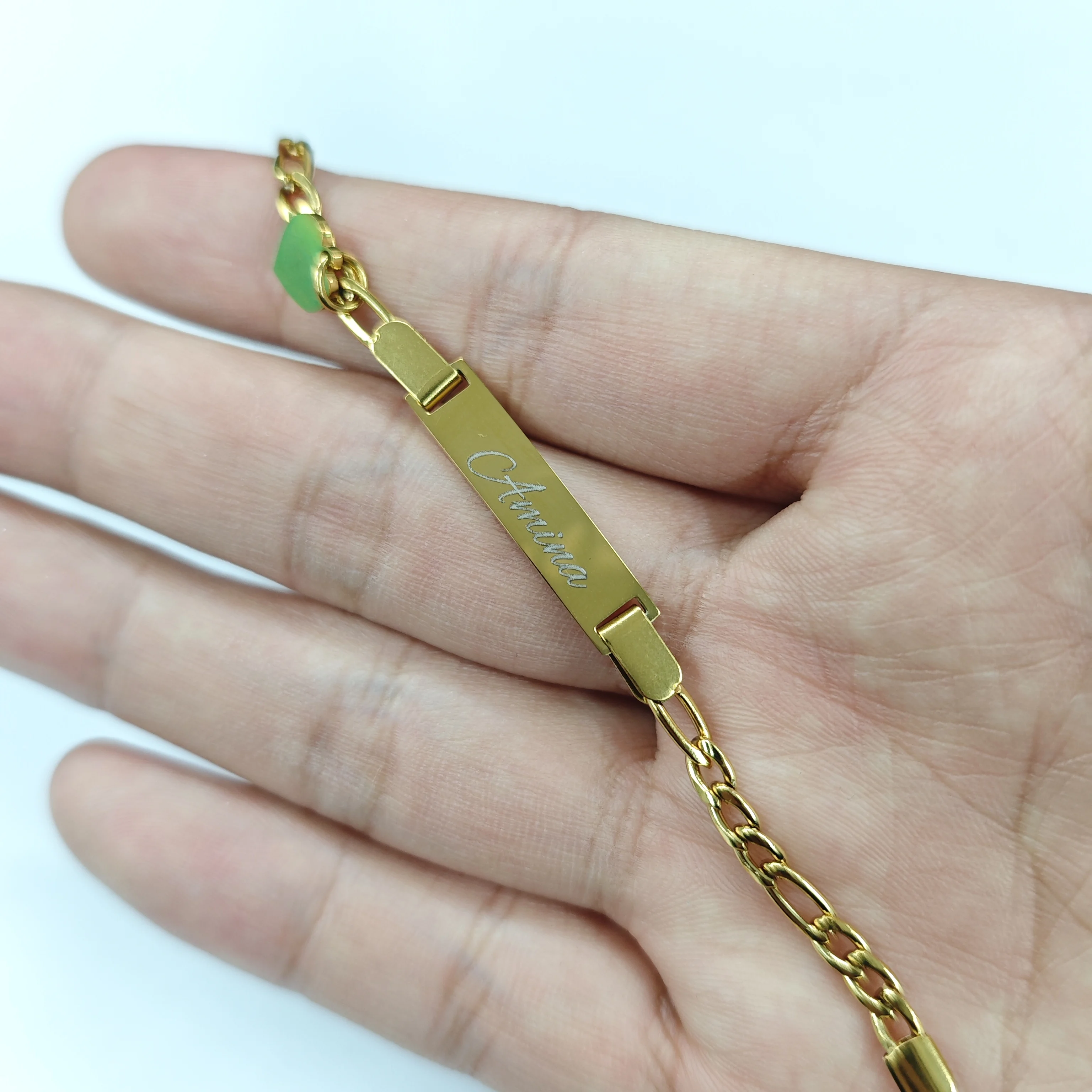 

UWIN DIY Engraved Name Bracelets for Baby 3MM 4.5 Inches Cuban Link Chain Bracelets with Heart/Crown Fashion Jewelry for Gift