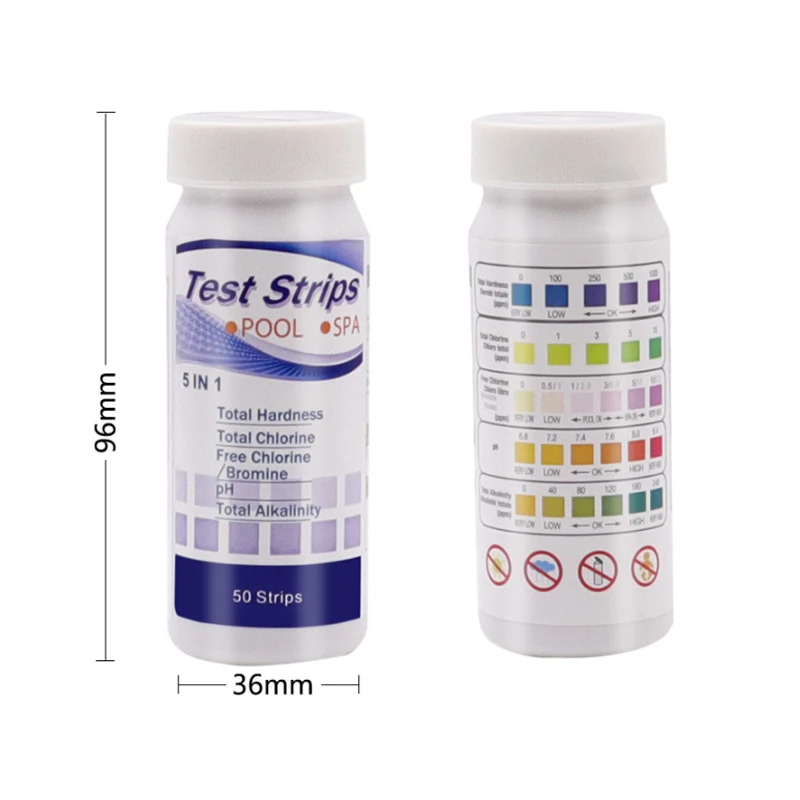 Bottled 5 in 1 PH Test Strips Multipurpose  SPA Swimming Pool Water Tester Paper Hardness Tool 50pcs Ph Tester Water Tester Tool