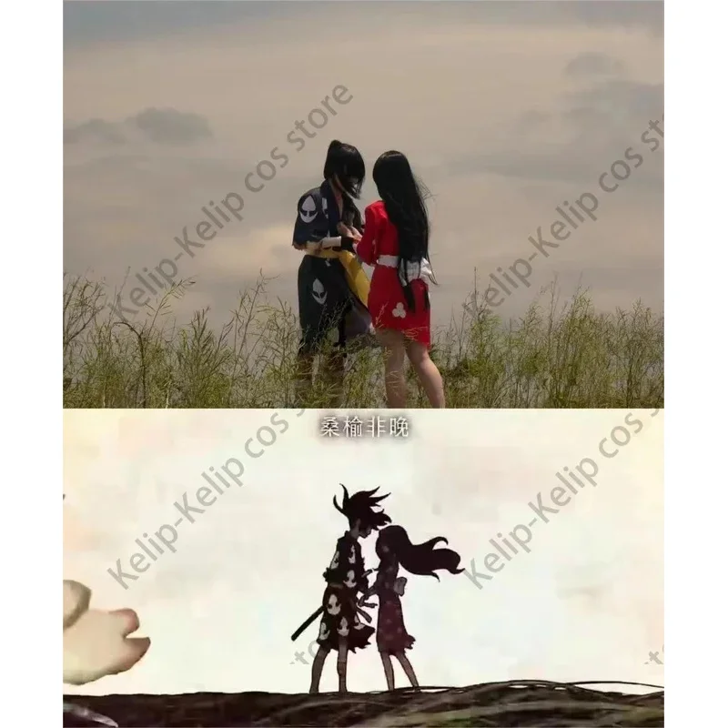 

Аниме Дороро Хякимару Косплей Костюм Парик Взрослый Унисекс Плащ Кимоно Воин Боевой Черный Халат Человек Хэллоуин Рождественский Костюм