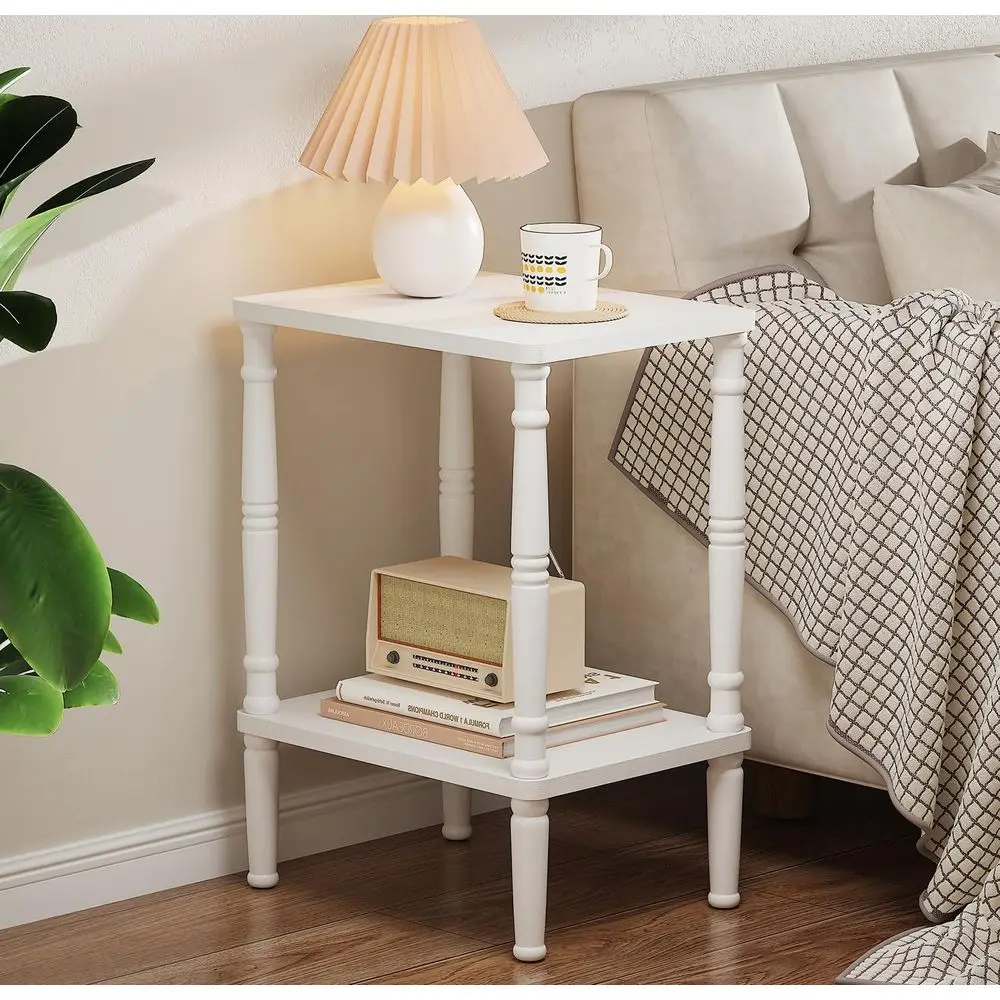 

Space-Saving Vintage-Style Side Table with Storage for Living Room, Bedroom, and More - White
