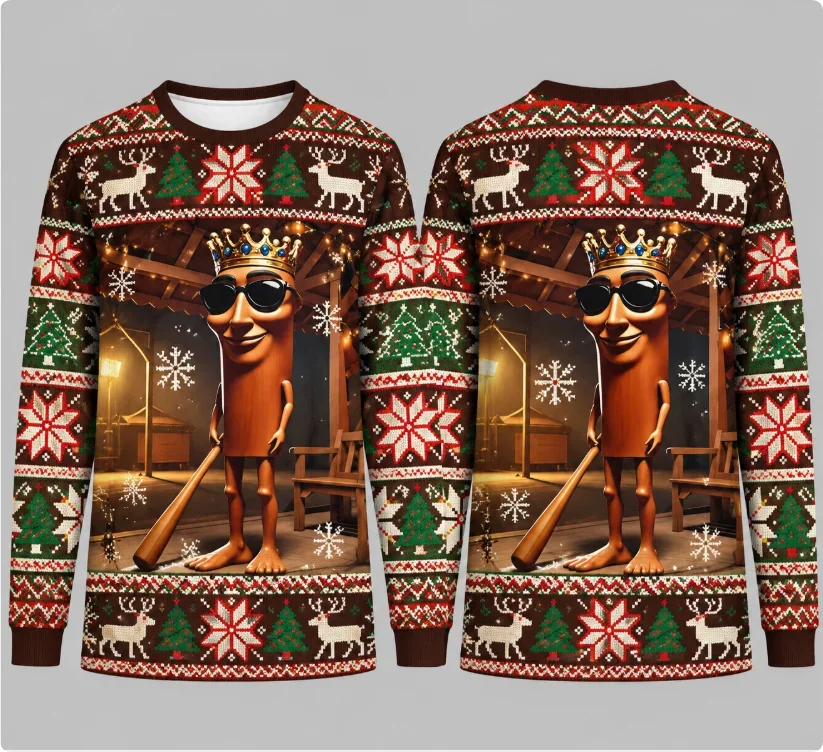Tung Sahu Funk Meme Ugly Christmas Sweater Funny Cartoon Character Xmas  Print Long Sleeve Sweatshirt Men Women