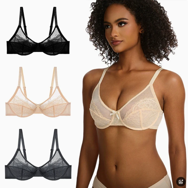 

Lifting Lace Bras for Women Sheer Balconette Full Coverage Underwire Unlined Everyday Bras Lingerie