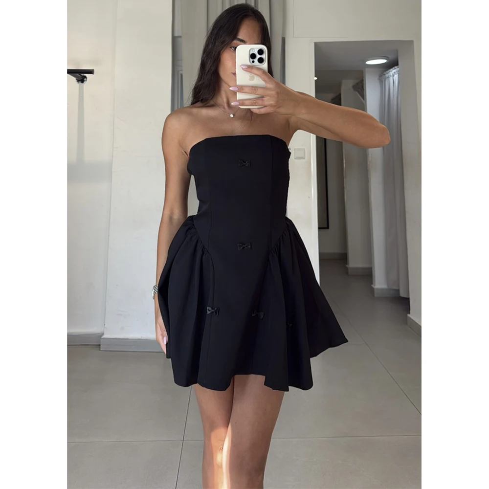 

Modern Cocktail Dress A Line Ruched Strapless Bows Mini Cocktail Gowns 2025 Sleeveless Women's Formal Party Dresses Short