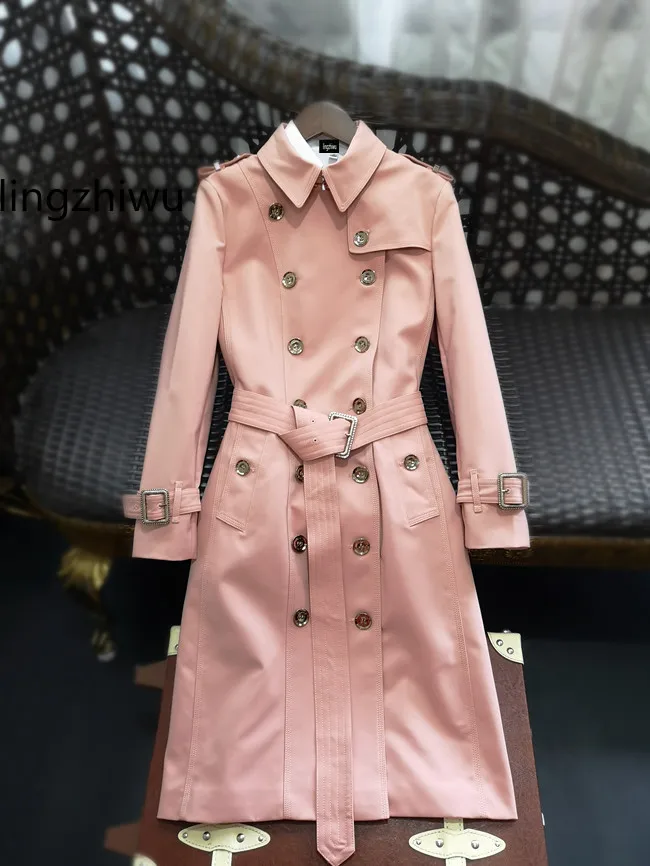 lingzhiwu Trench Coat Classic Spring Female Medium Length Fashion Double Breasted Top Slim British Outerwear New Arrival