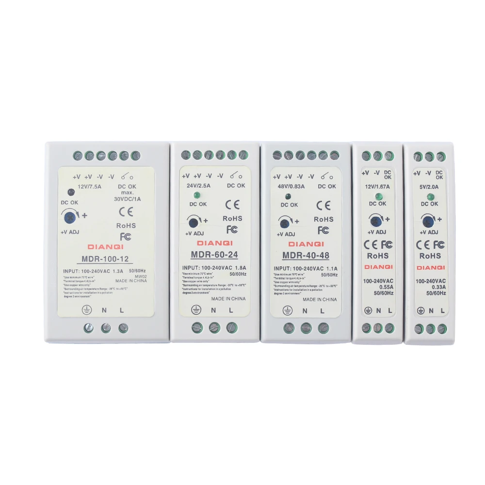 AC/DC Industrial mini Din rail power supply switch MDR-10W 20W 40W 60W 100W Single output Switching 5V 12V 15V 24V 36V48V source