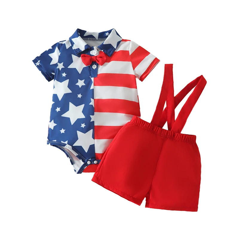 

4th Of July Baby Boy Outfit USA Short Sleeve T Shirt Tops + Shorts Sets America Flag First Fourth July Clothes