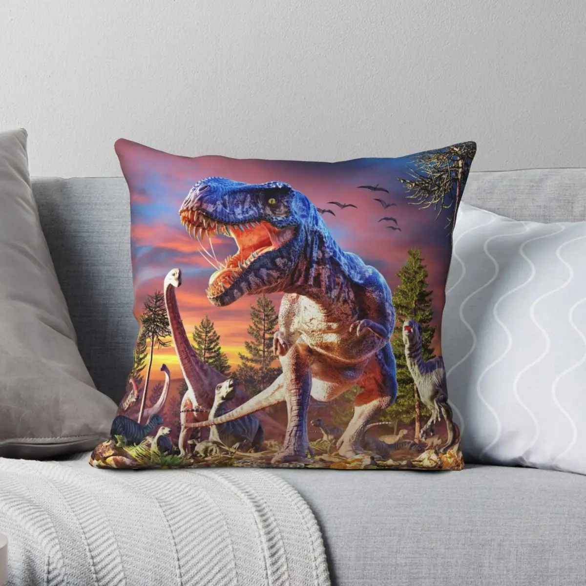 T Rex Attack Square Pillowcase Polyester Linen Velvet Creative Zip Decorative Throw Pillow Case Car Cushion Cover 18