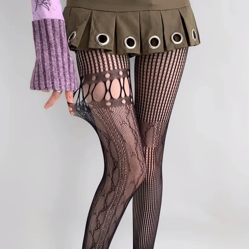 Ausgehöhlte Netzstrümpfe mit Spitze, Lolita Japanischer Stil, Damen Frühling Sommer Neues Design Bedruckte Uniform Sexy Strumpfhose